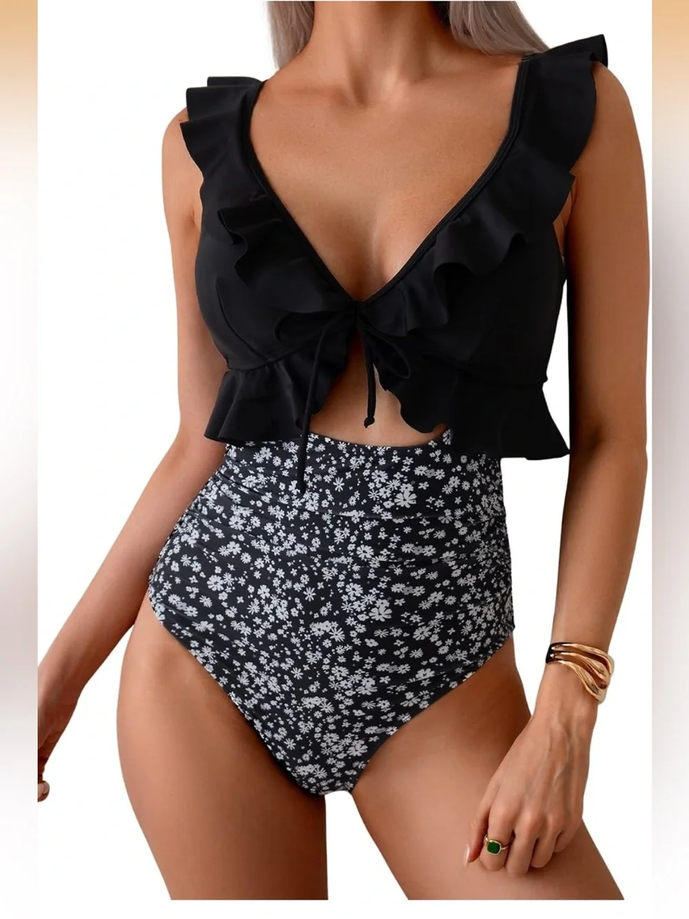 Eomenie One Piece Swimsuit Tummy Control Ruffle V Neck ruched S. 2262/cte-1